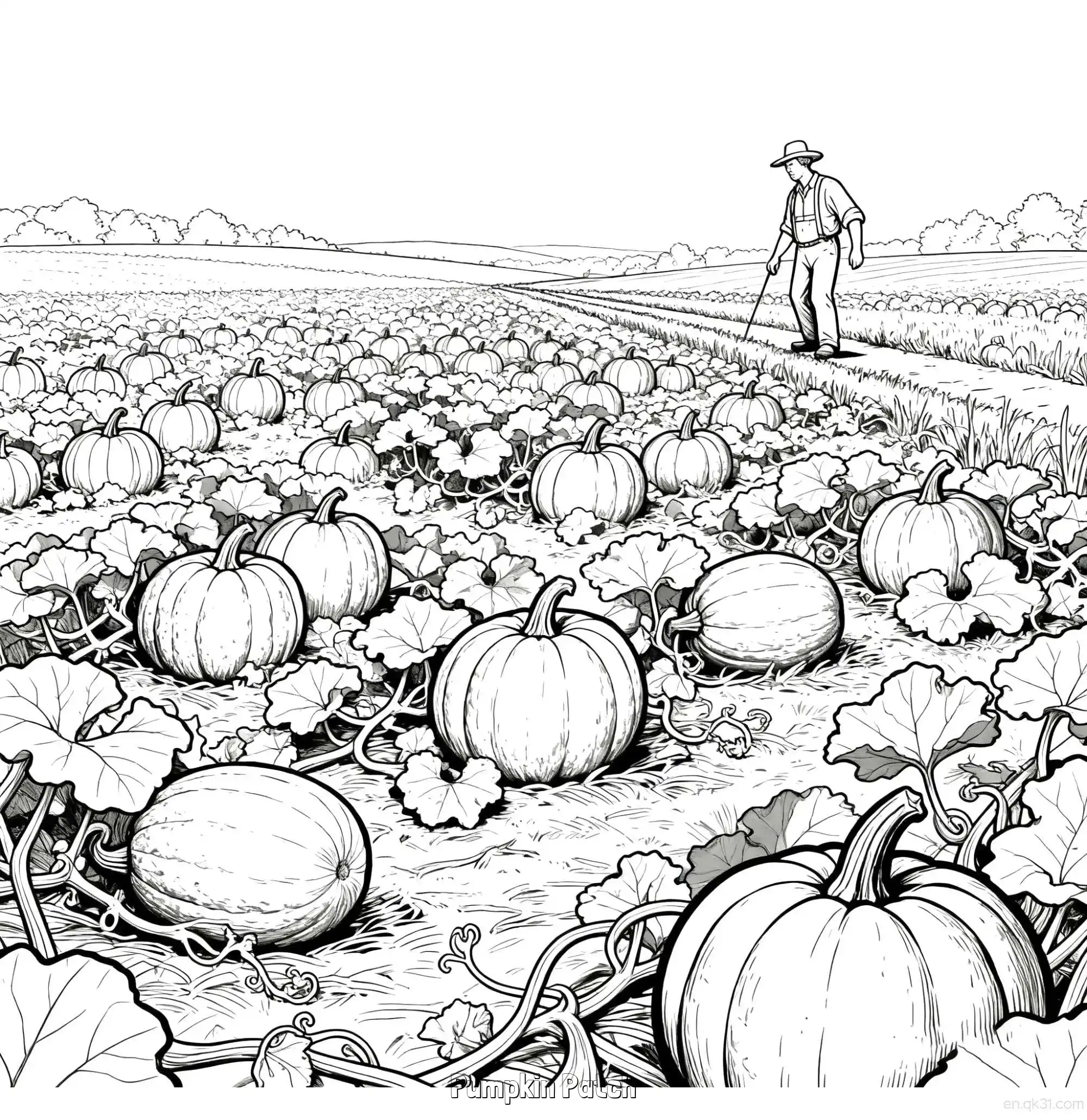 免费 南瓜地 2简笔画 素描 涂鸦 - 免费可打印秋季 下载PDF 简笔画涂色页