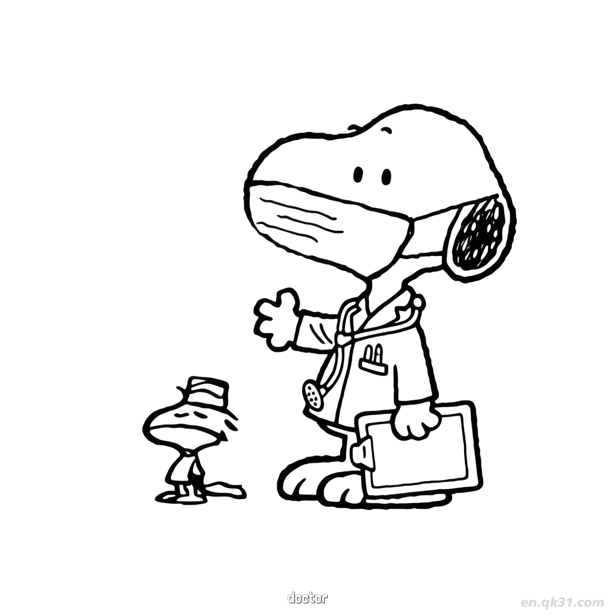 免费 医生史努比和糊涂塌客涂色页 简笔画涂色页