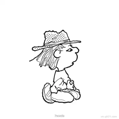 花生漫画羽毛帽男孩涂色页 – 免费可打印简笔画涂色画