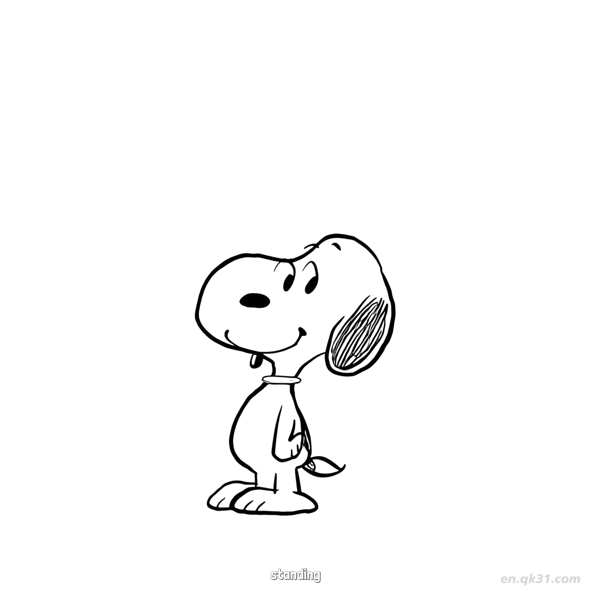 免费 史努比站立微笑涂色页 简笔画涂色页