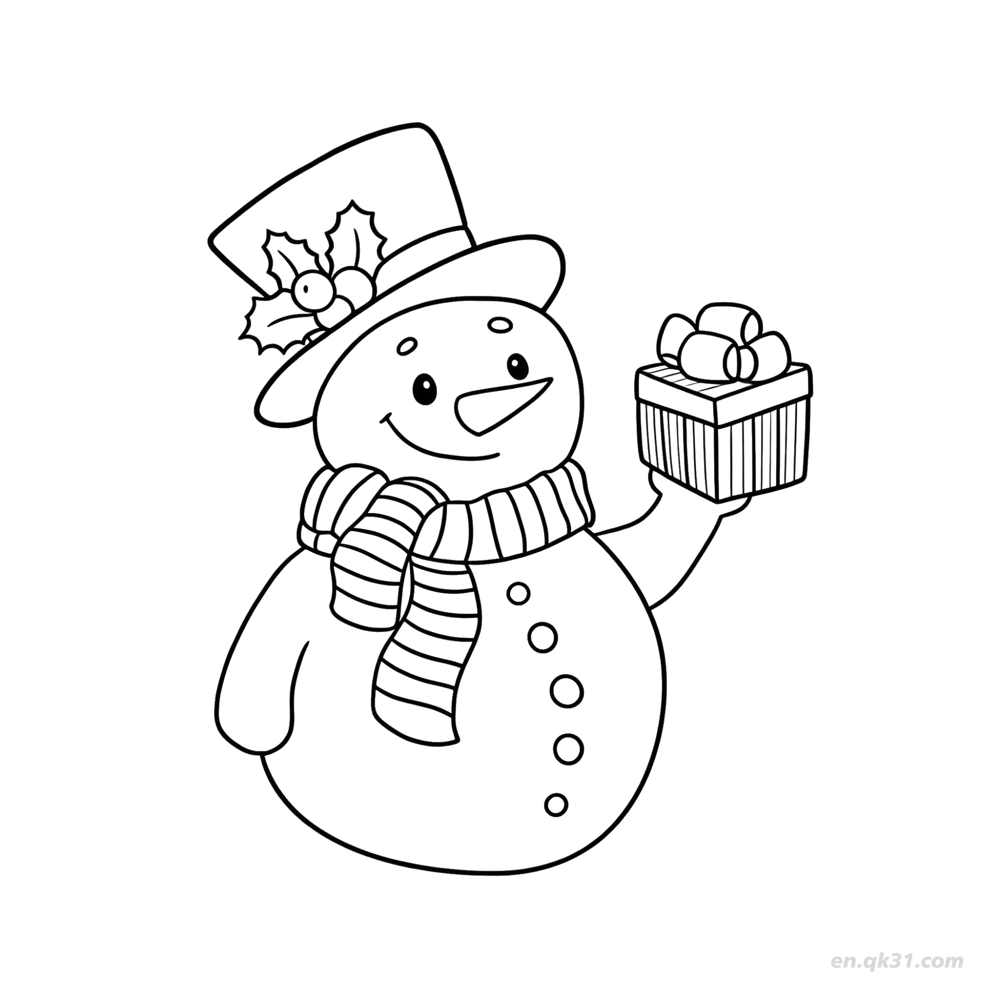 免费 快乐雪人送礼涂色页 简笔画涂色页