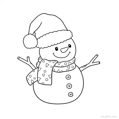 圣诞帽雪人涂色页 – 免费可打印简笔画涂色画