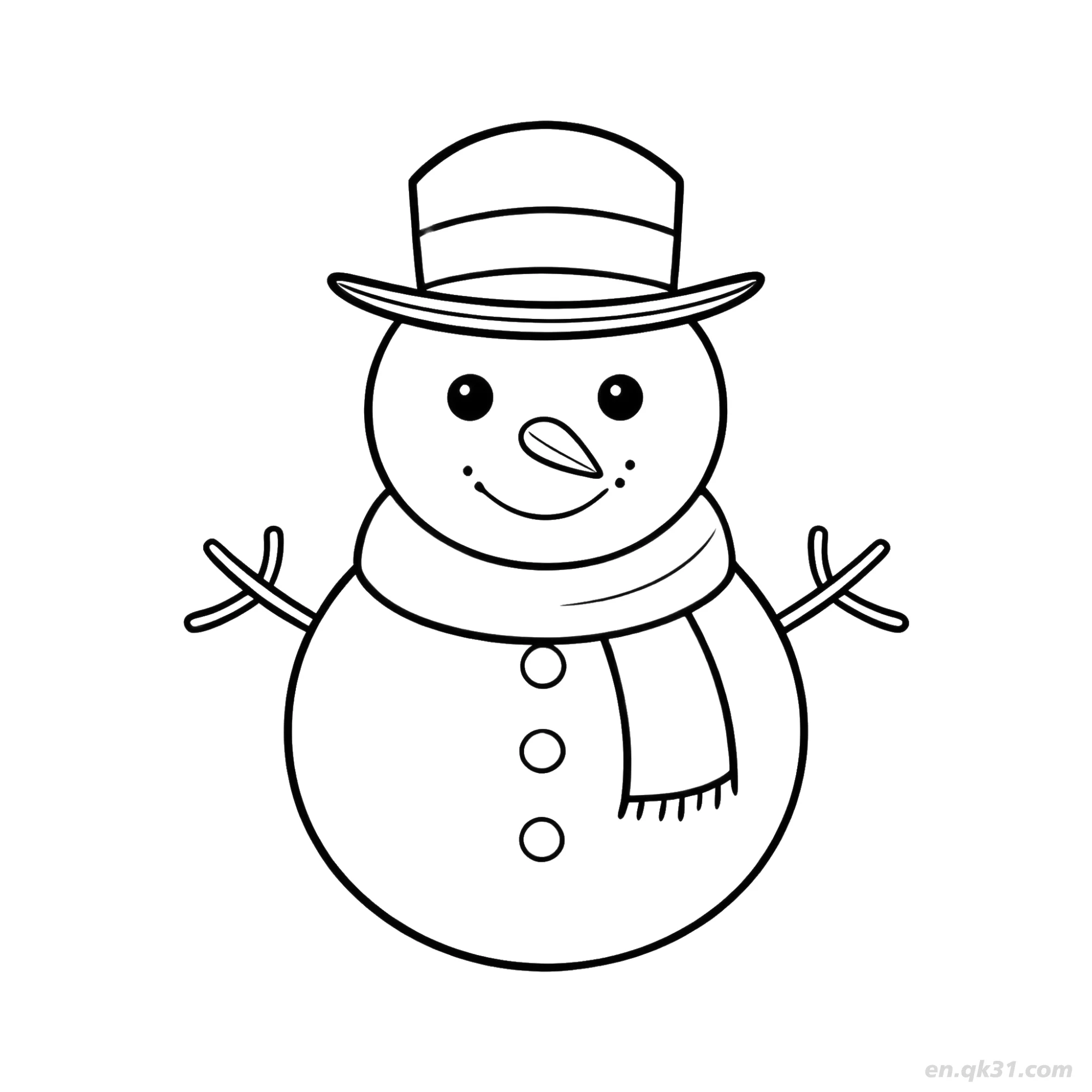 免费 微笑酒窝雪人涂色页 简笔画涂色页