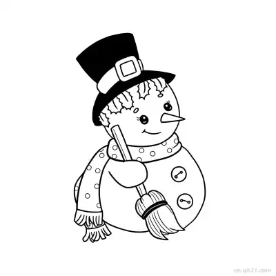 带扫帚雪人涂色页 – 免费可打印简笔画涂色画