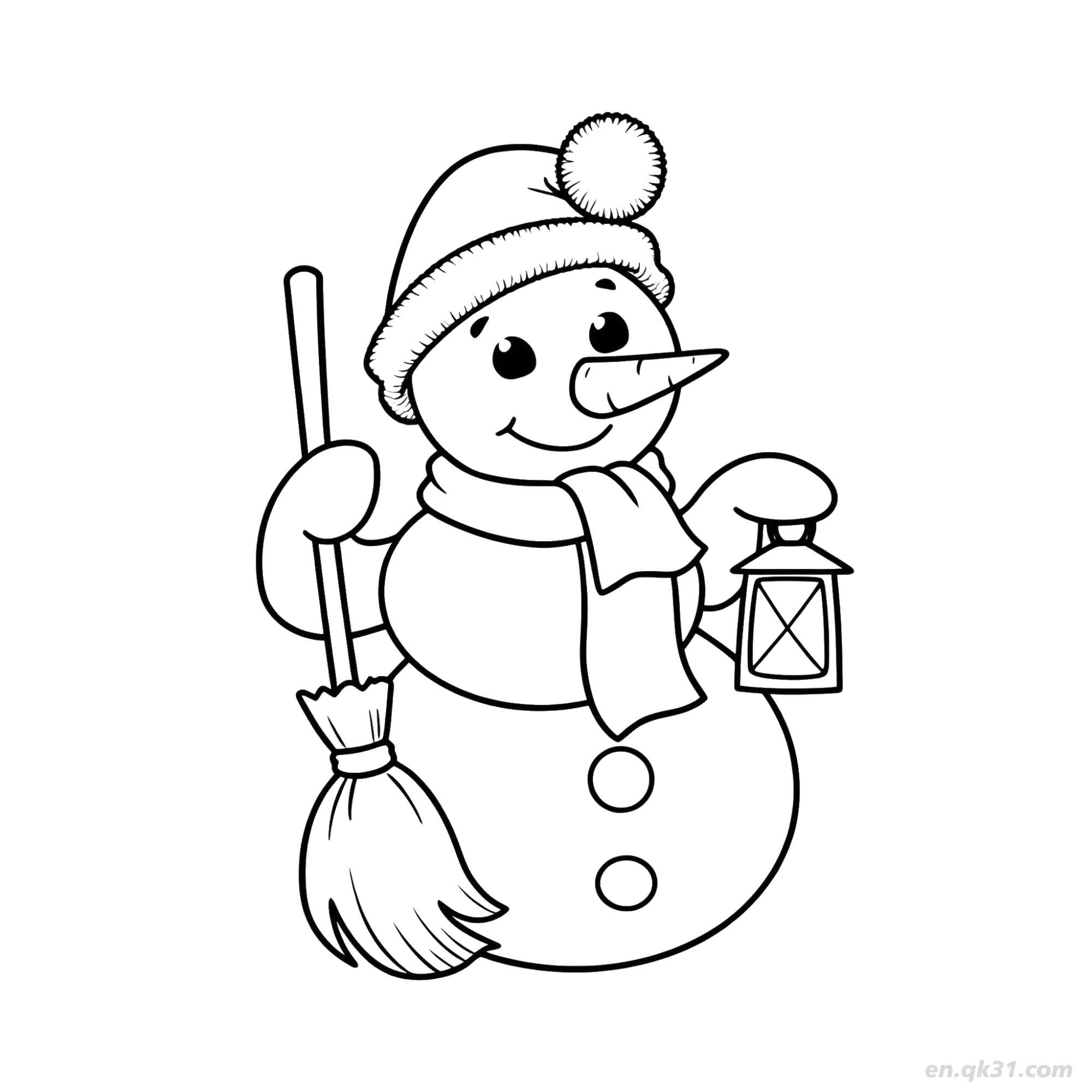 免费 灯笼扫帚雪人涂色页 简笔画涂色页