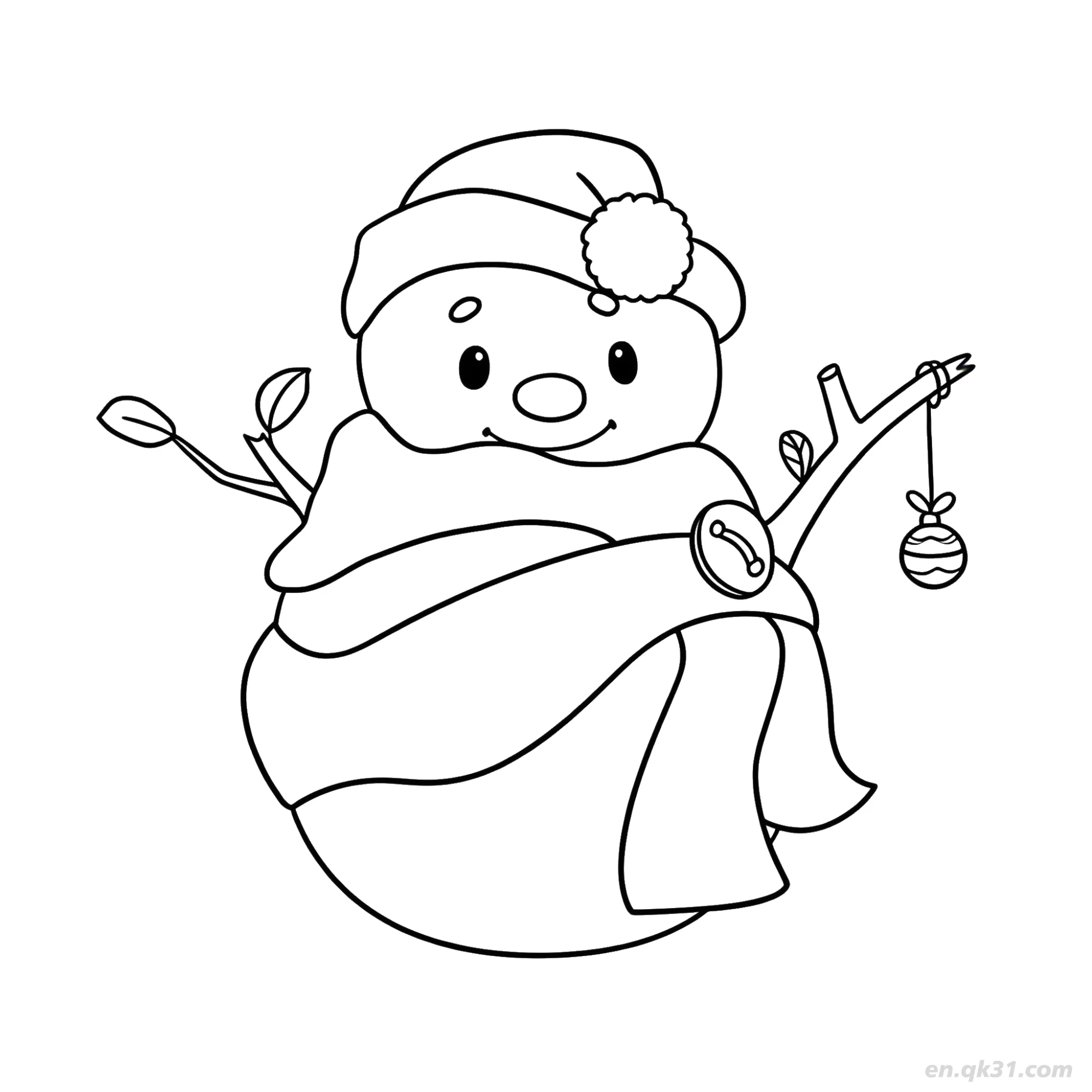 免费 装饰品雪人涂色页 简笔画涂色页