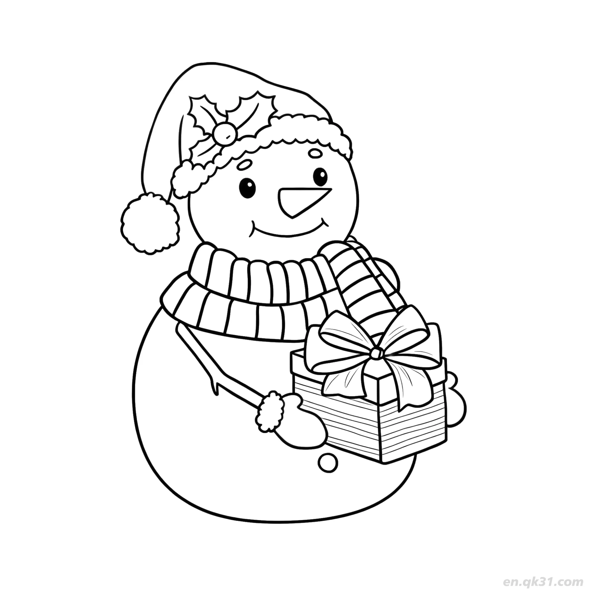 免费 圣诞礼物雪人涂色页 简笔画涂色页