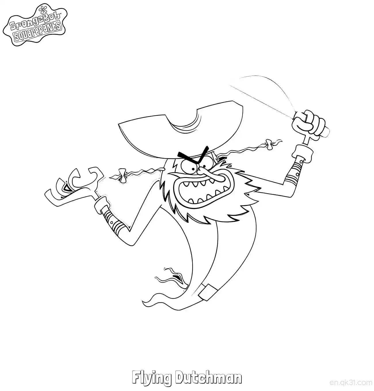 免费 发怒的飞翔荷兰人 海绵宝宝涂色页 简笔画涂色页