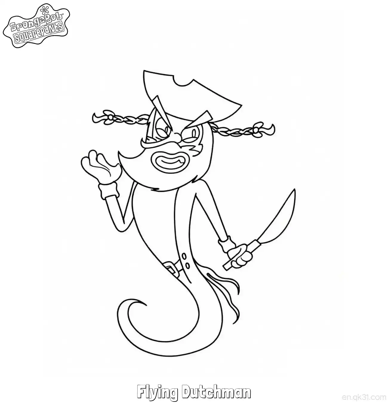 免费 挥手的飞翔荷兰人 海绵宝宝涂色页 简笔画涂色页