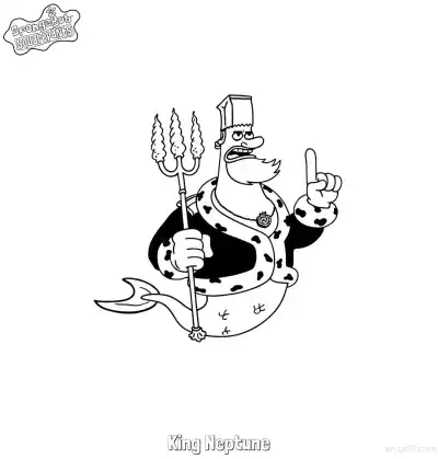 指向前方的海王尼普顿 海绵宝宝涂色页 – 免费可打印简笔画涂色画