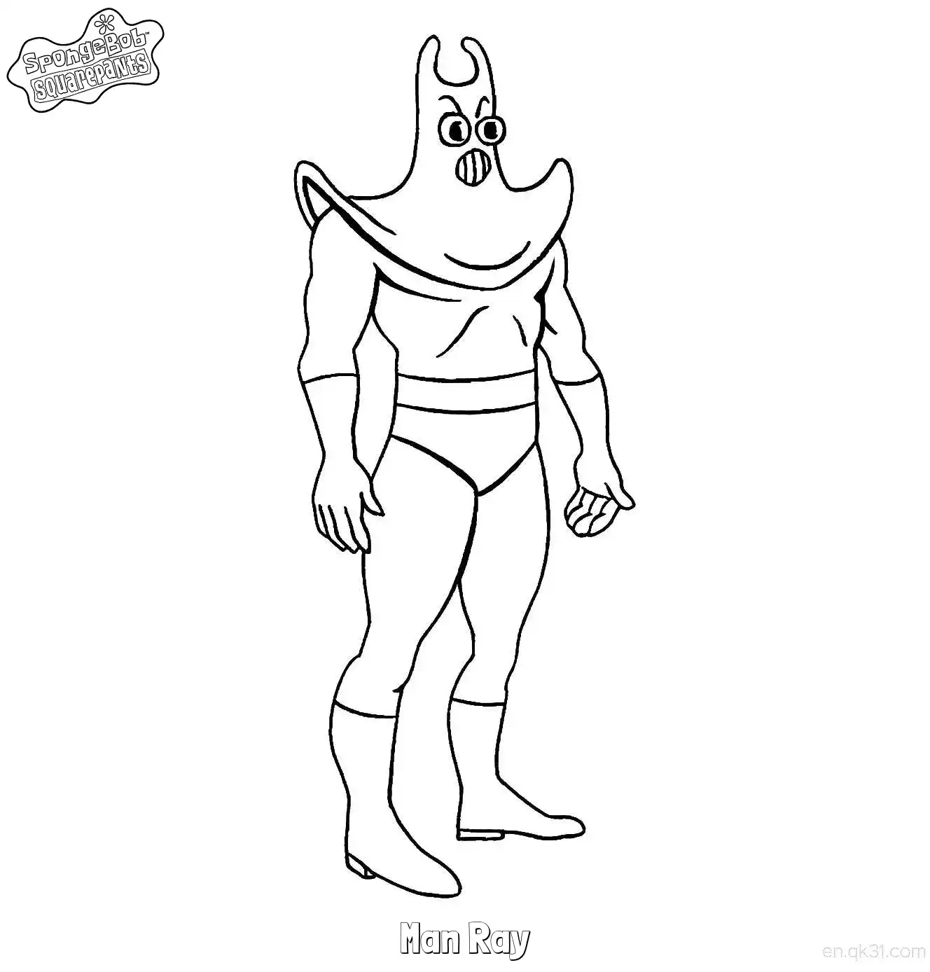 免费 站立的射线恶魔 海绵宝宝涂色页 简笔画涂色页