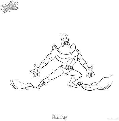 战斗姿势的射线恶魔 海绵宝宝涂色页 – 免费可打印简笔画涂色画