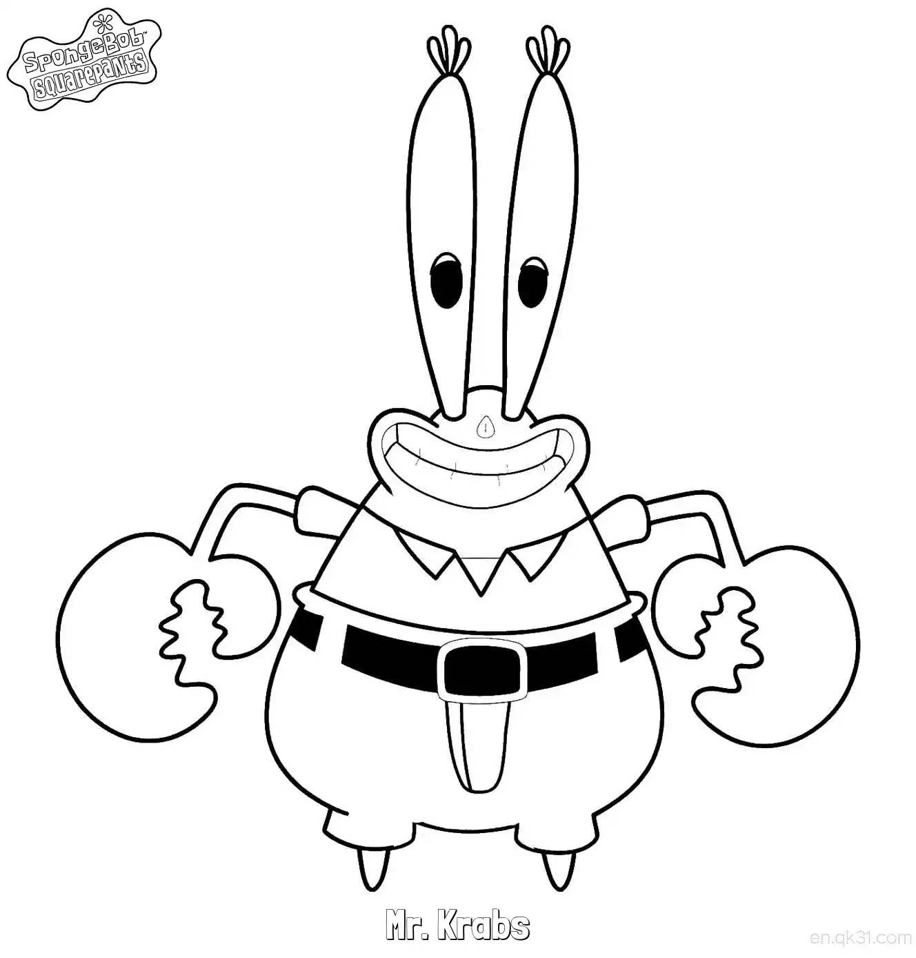 免费 紧张冒汗的蟹老板 海绵宝宝涂色页 简笔画涂色页