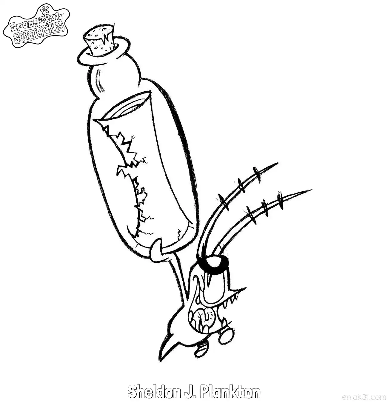 免费 举着破瓶子的痞老板 海绵宝宝涂色页 简笔画涂色页