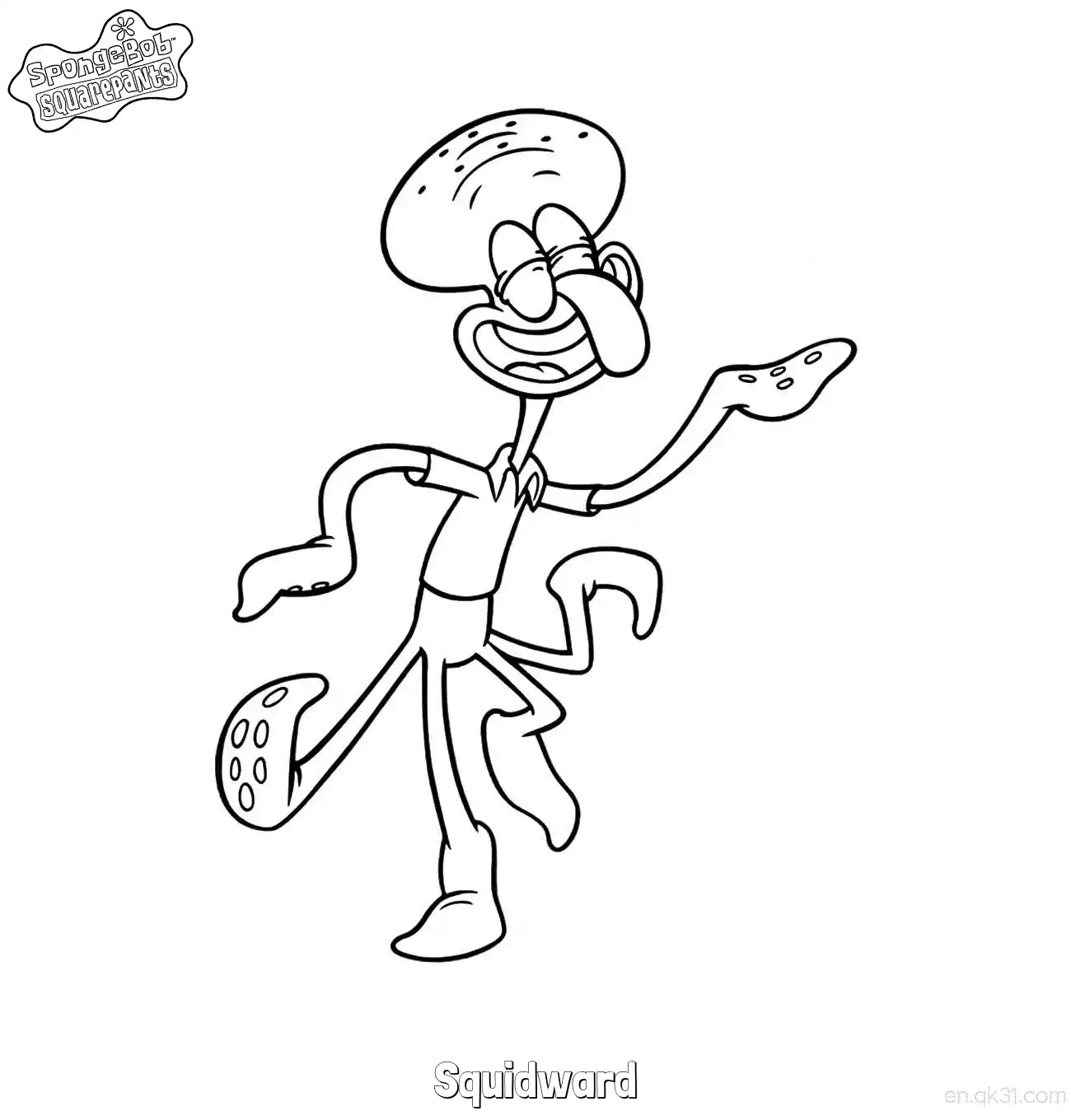 免费 单脚起舞的章鱼哥 涂色页 简笔画涂色页