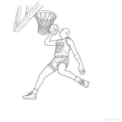 迈克尔·乔丹扣篮篮球涂色页 – 免费可打印简笔画涂色画