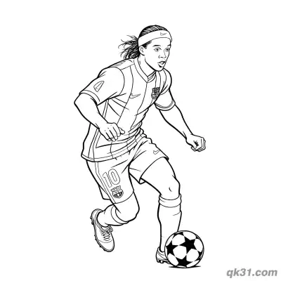 罗纳尔迪尼奥巴萨10号带球欧冠简笔画涂色页 – 免费可打印简笔画涂色画