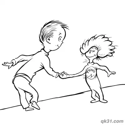 小孩与1号小精灵简笔画涂色页 – 免费可打印简笔画涂色画