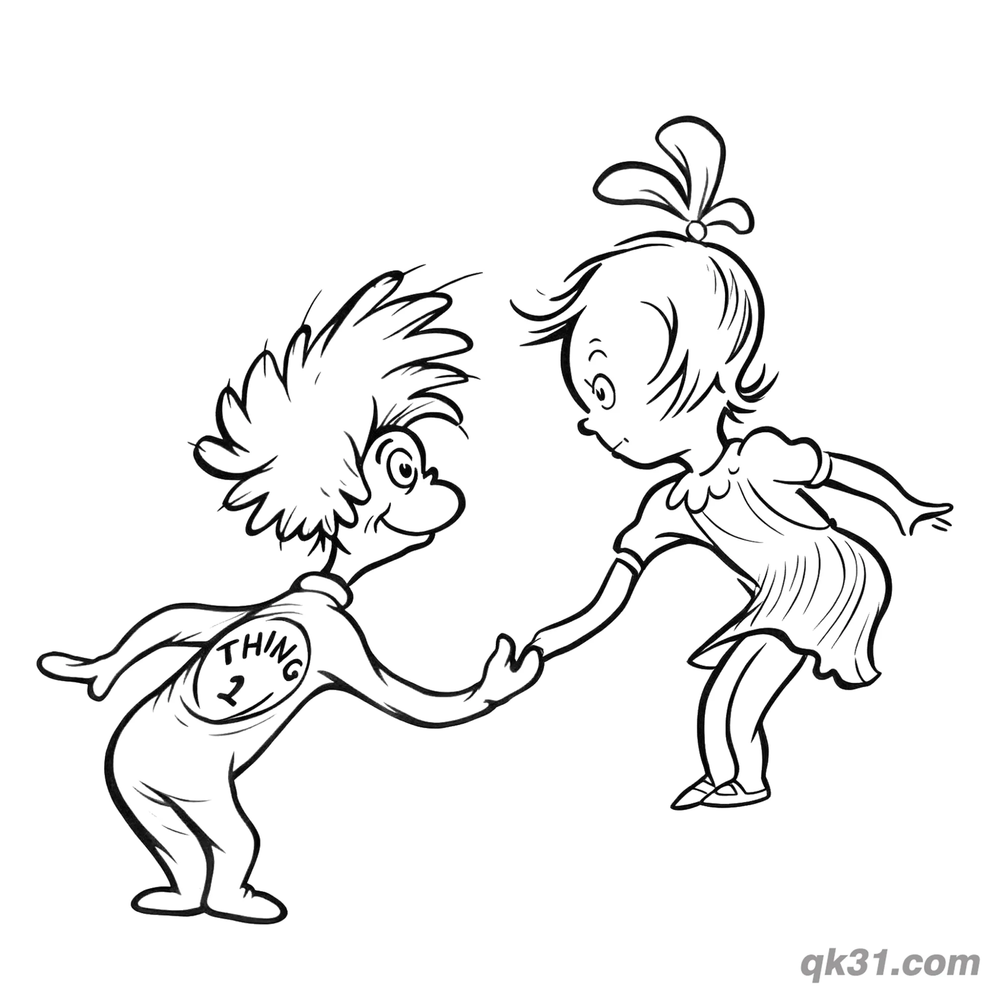 免费 小孩与2号小精灵简笔画涂色图片 简笔画涂色页