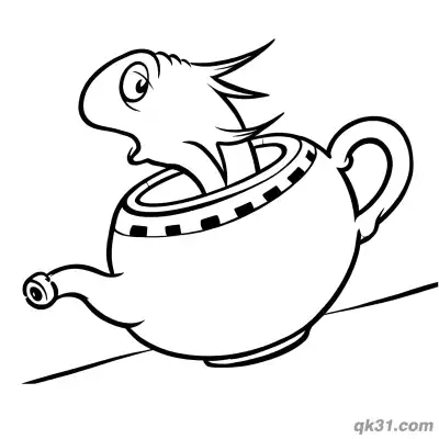 茶壶里的鱼简笔画涂色页 – 免费可打印简笔画涂色画