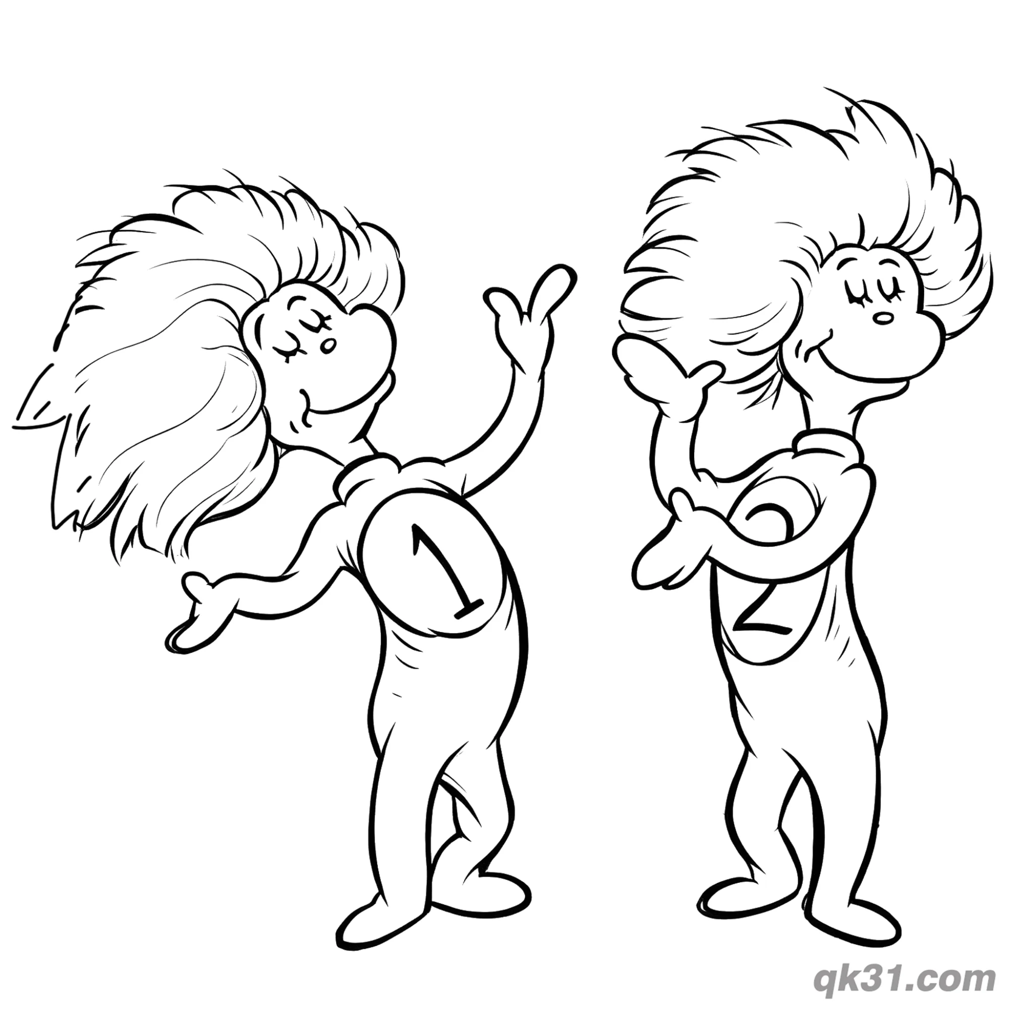 免费 快乐1号与2号小精灵涂色活页 简笔画涂色页