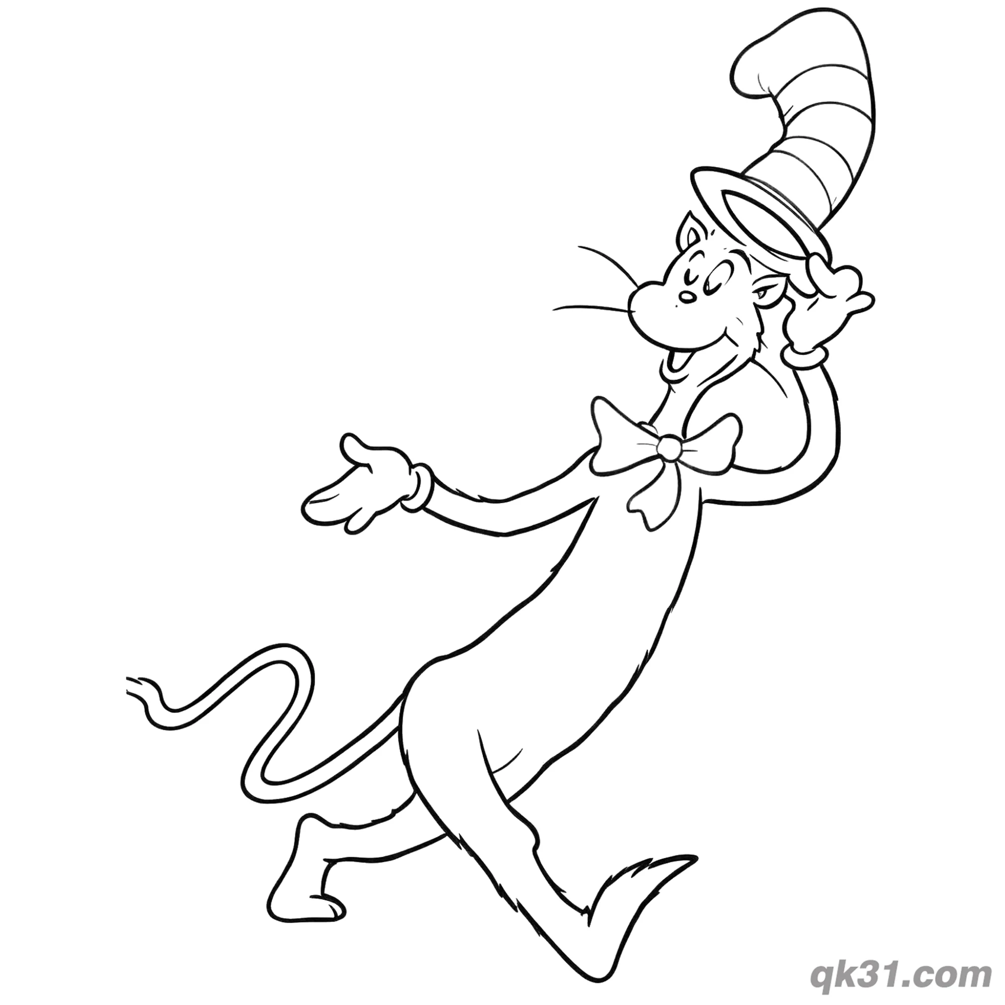 免费 俏皮姿势戴帽子的猫简笔画涂色页 简笔画涂色页
