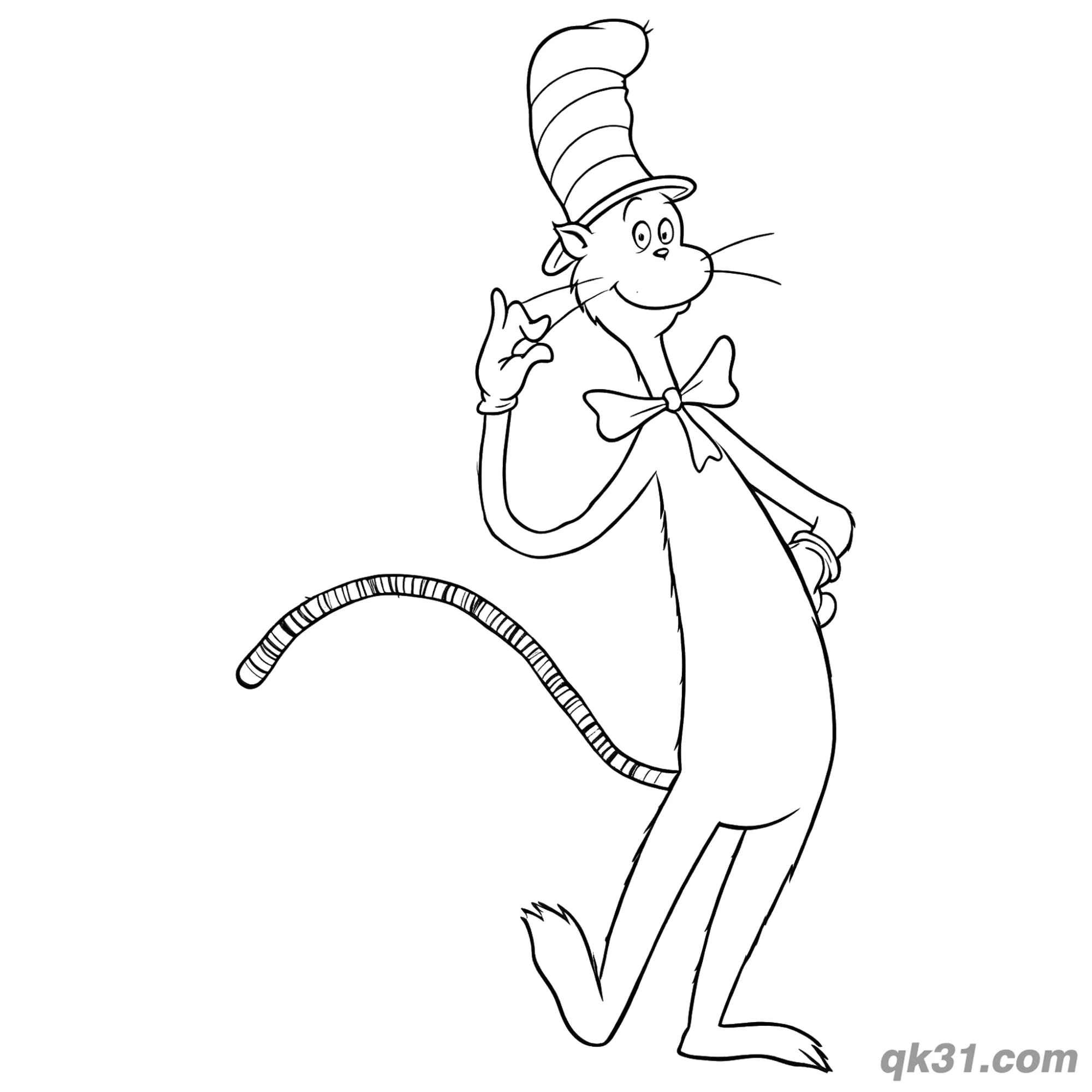 免费 俏皮戴帽子的猫简笔画涂色页 简笔画涂色页
