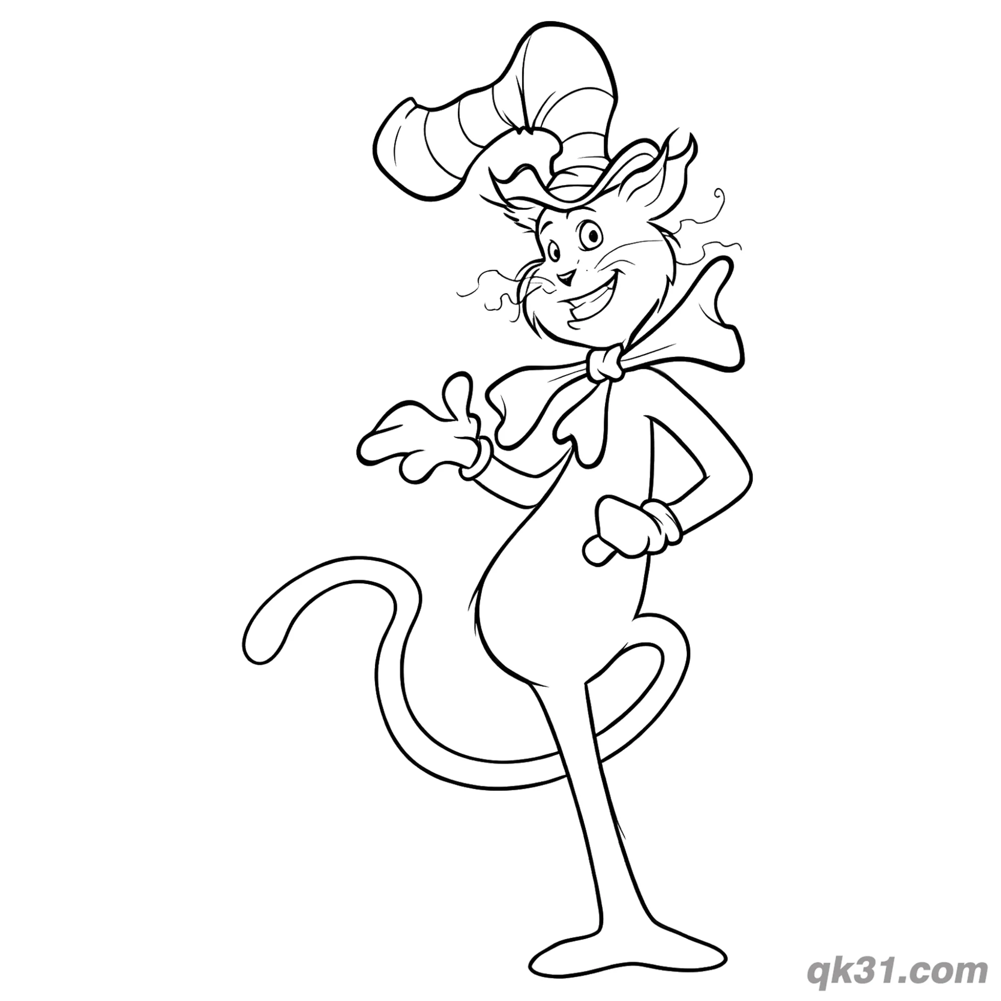 免费 俏皮戴帽子的猫可打印涂色活页 简笔画涂色页