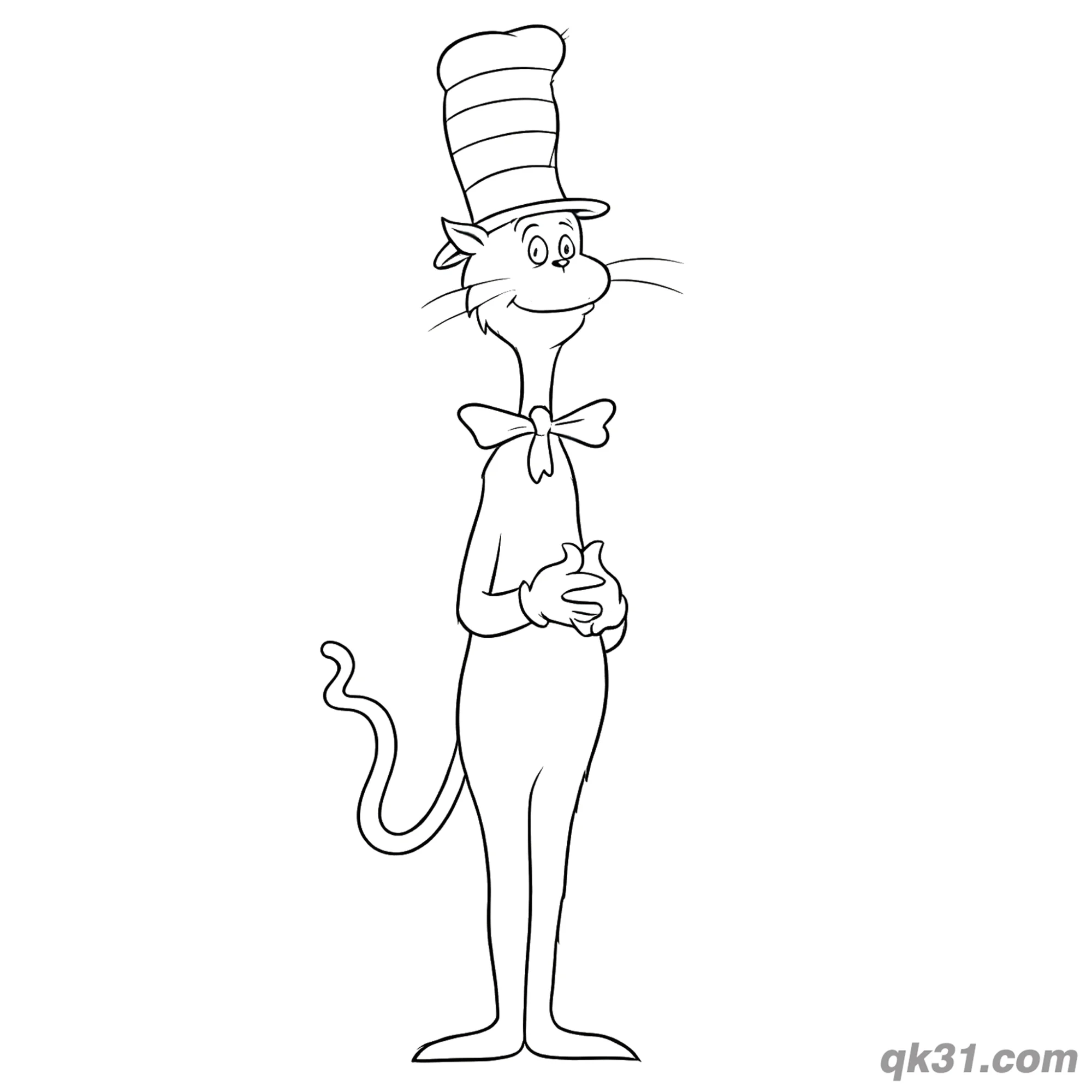 免费 站姿戴帽子的猫涂色书页 简笔画涂色页