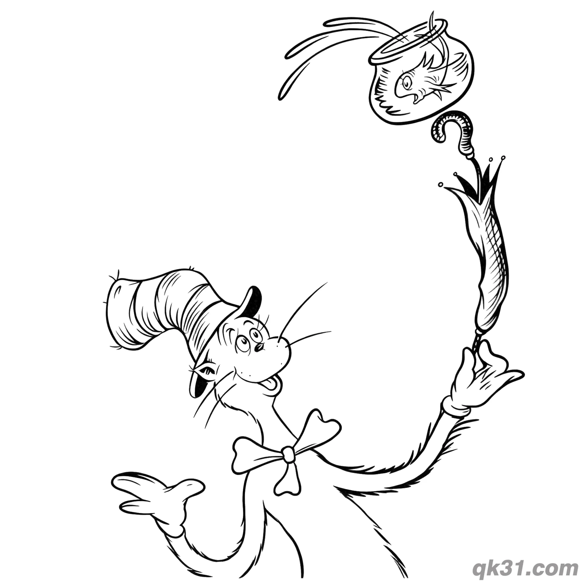 免费 戴帽子的猫与鱼缸简笔画涂色页 简笔画涂色页