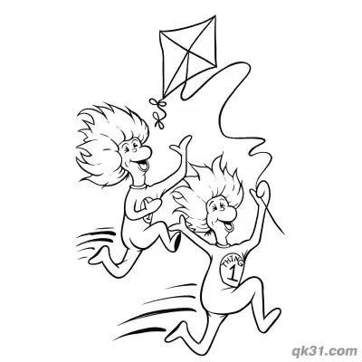 1号2号小精灵放风筝简笔画涂色图片 – 免费可打印简笔画涂色画