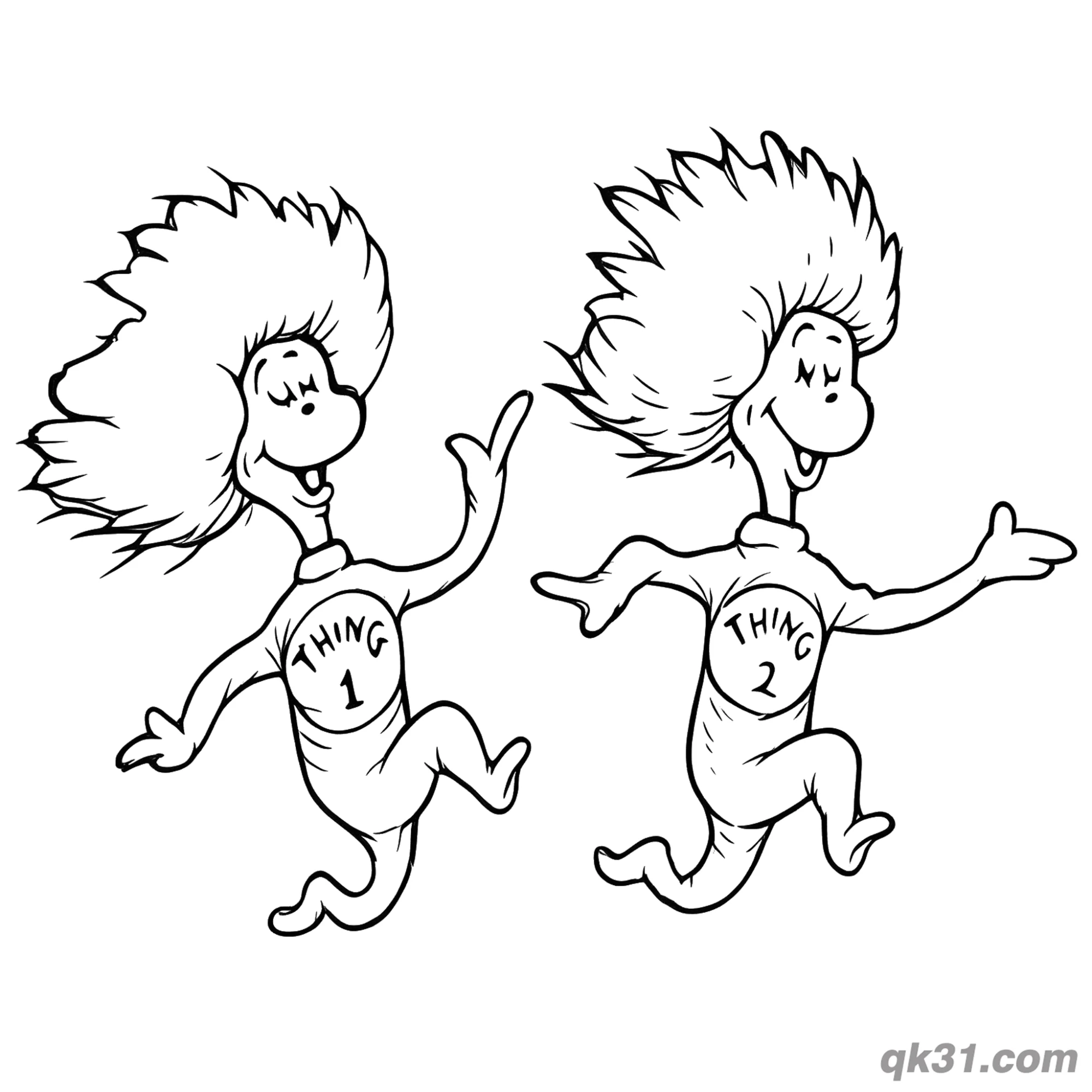 免费 一起奔跑的1号2号小精灵简笔画涂色页 简笔画涂色页