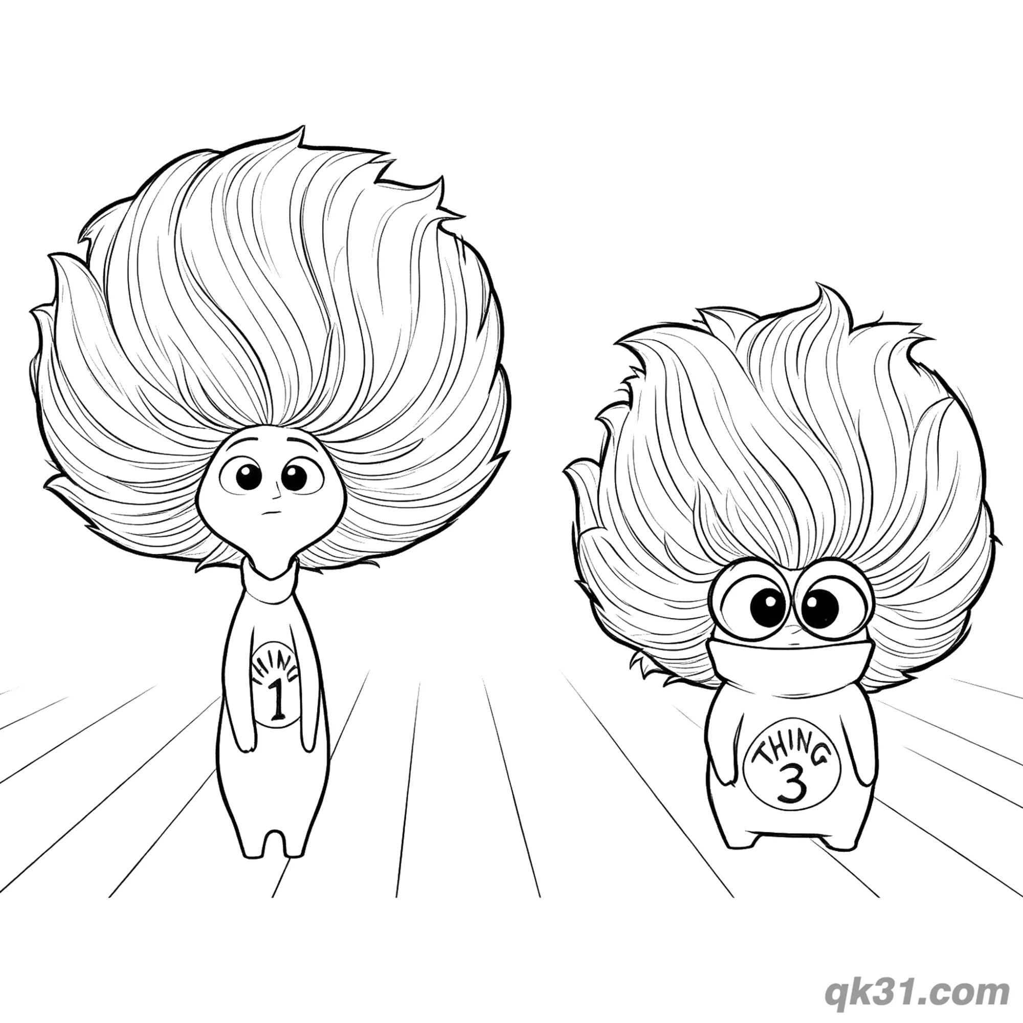 免费 1号与3号小精灵简笔画涂色页 简笔画涂色页
