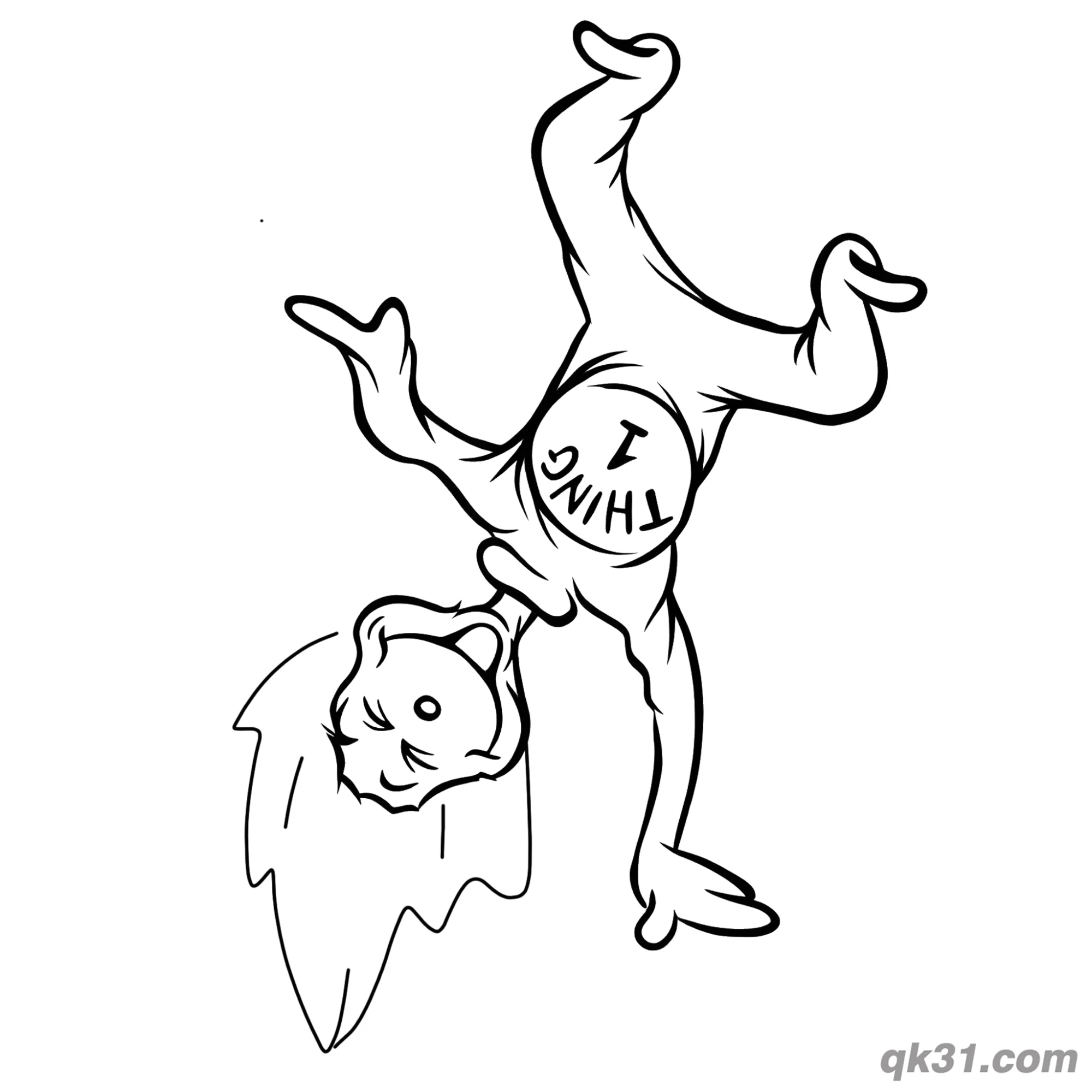 免费 倒挂的1号小精灵简笔画涂色页 简笔画涂色页