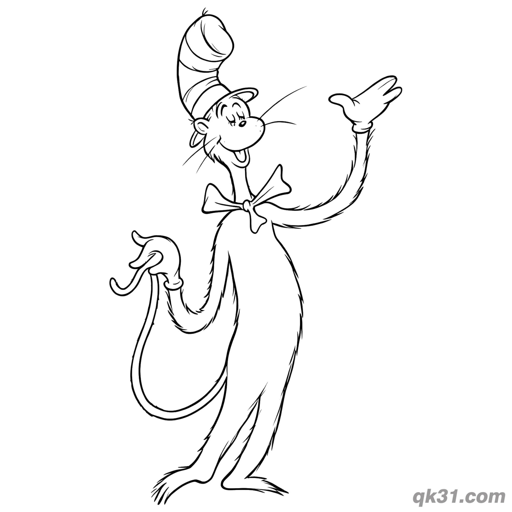 免费 挥手的戴帽子的猫简笔画涂色页 简笔画涂色页
