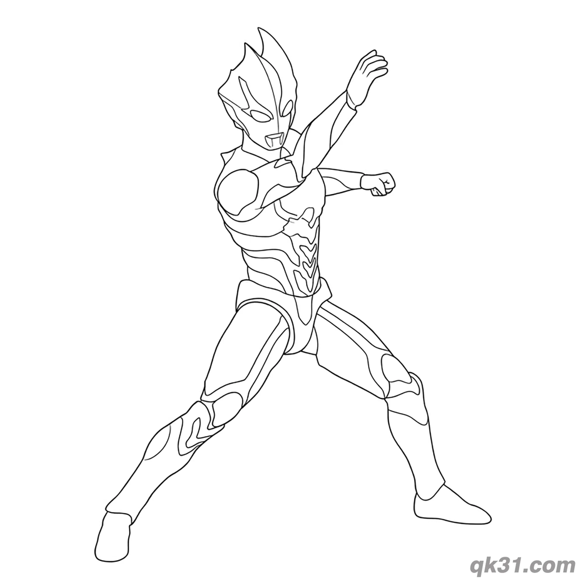 免费 布莱泽奥特曼侧面格斗姿势简笔画涂色页 简笔画涂色页