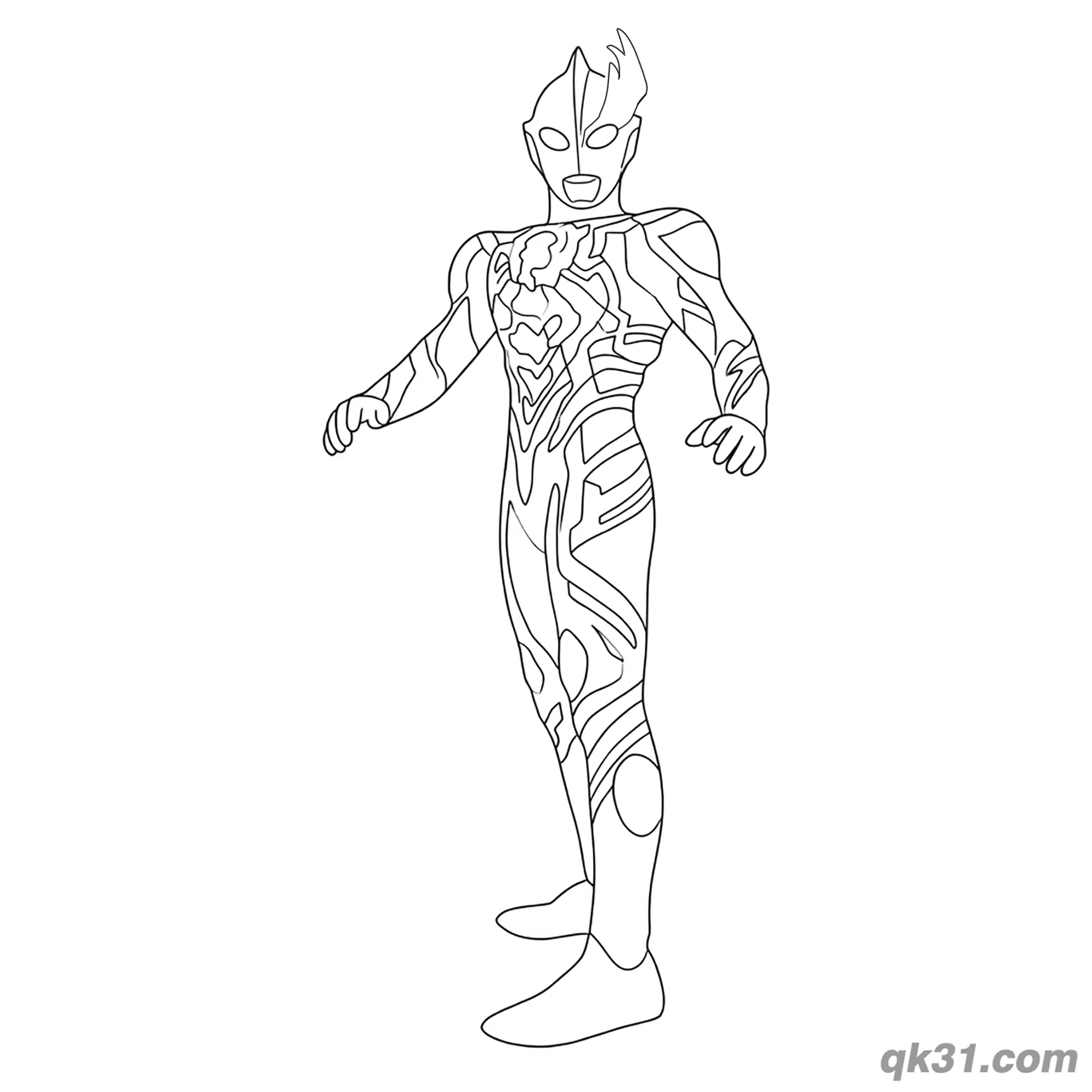 免费 布莱泽奥特曼侧面放松站姿简笔画涂色页 简笔画涂色页