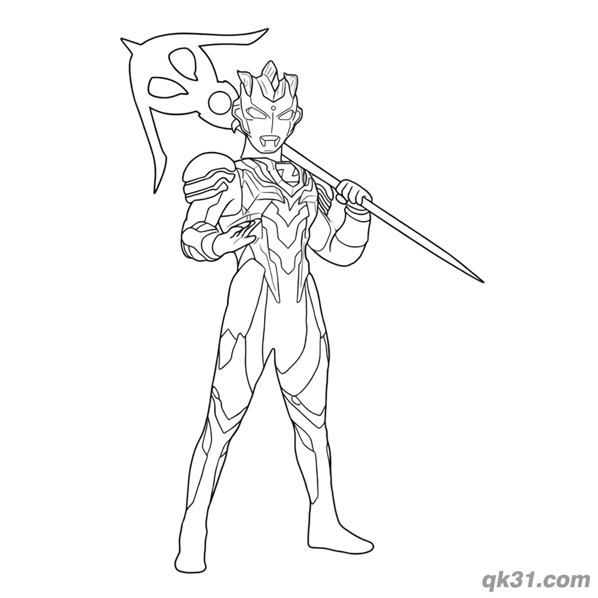 免费 泽塔奥特曼 德尔塔天爪形态 持武器姿势 简笔画涂色页 简笔画涂色页