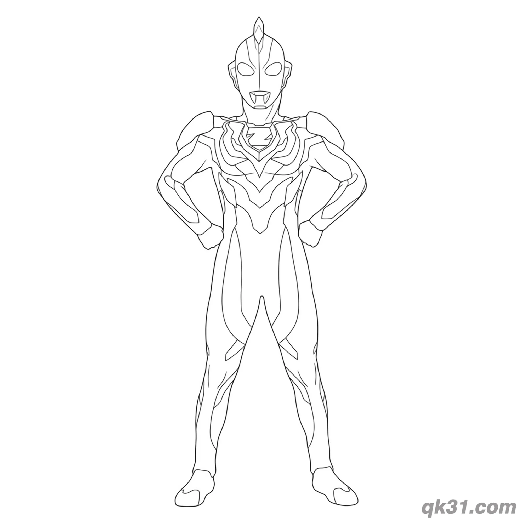 免费 泽塔奥特曼 伽马未来形态 双手叉腰姿势 简笔画涂色页 简笔画涂色页