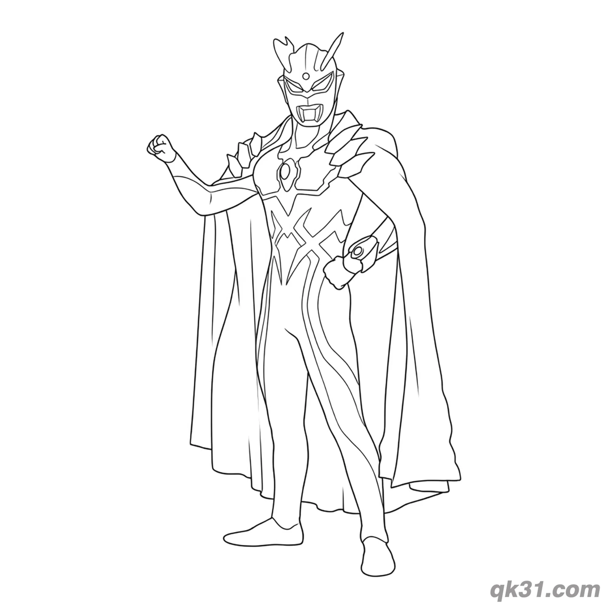 免费 赛罗奥特曼披风握拳站立简笔画涂色页 简笔画涂色页