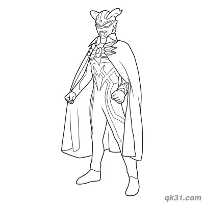 赛罗奥特曼披风侧视站立简笔画涂色页 – 免费可打印简笔画涂色画