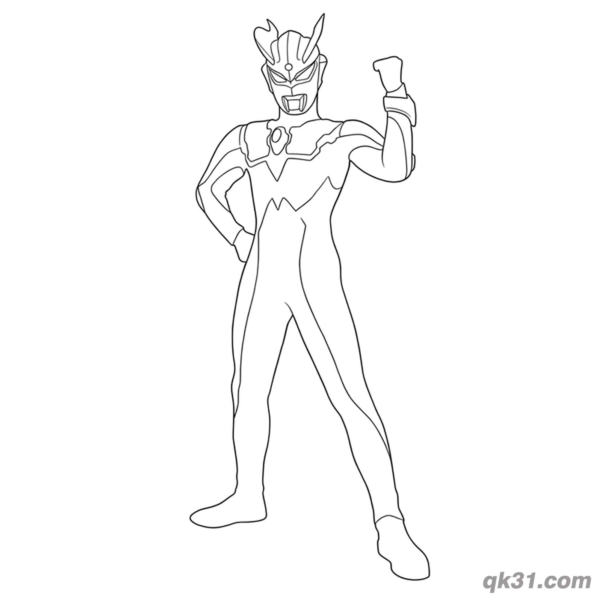免费 赛罗奥特曼叉腰举拳简笔画涂色页 简笔画涂色页