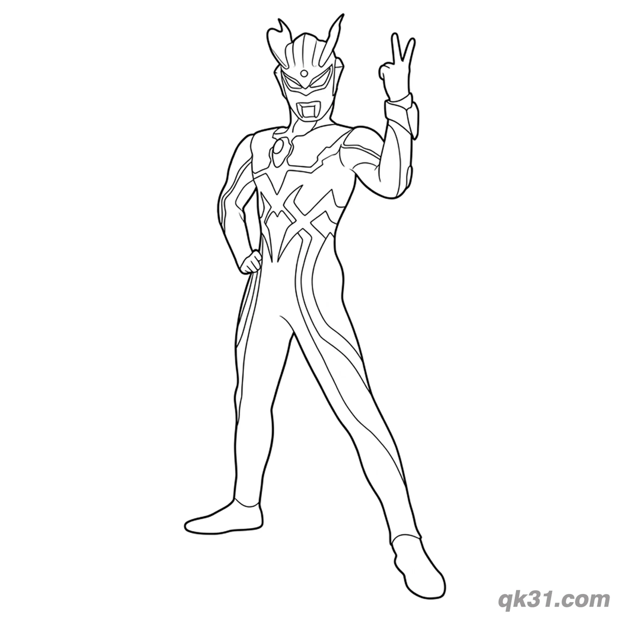 免费 赛罗奥特曼叉腰胜利手势简笔画涂色页 简笔画涂色页