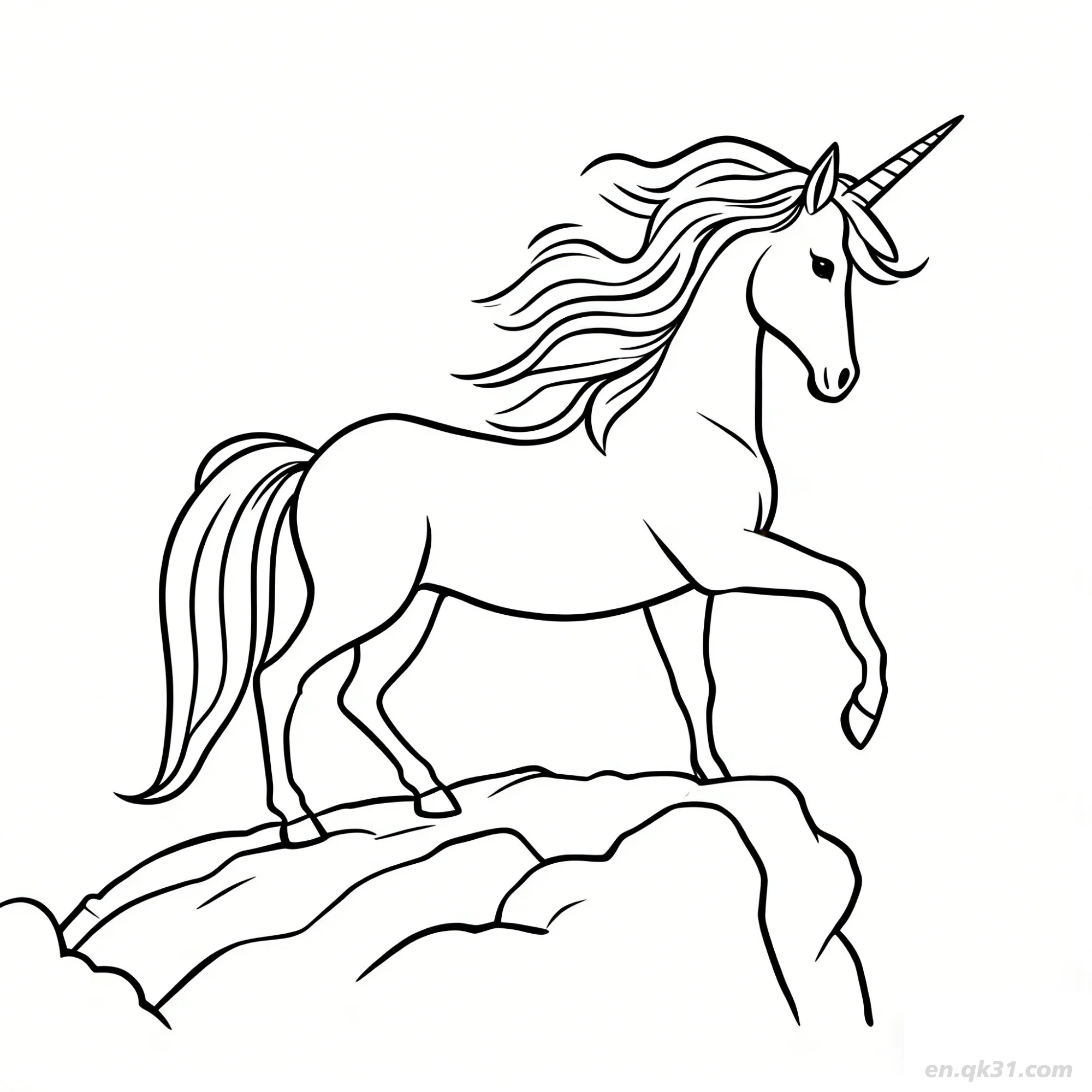 免费 雄伟山峦独角兽涂色页 简笔画涂色页