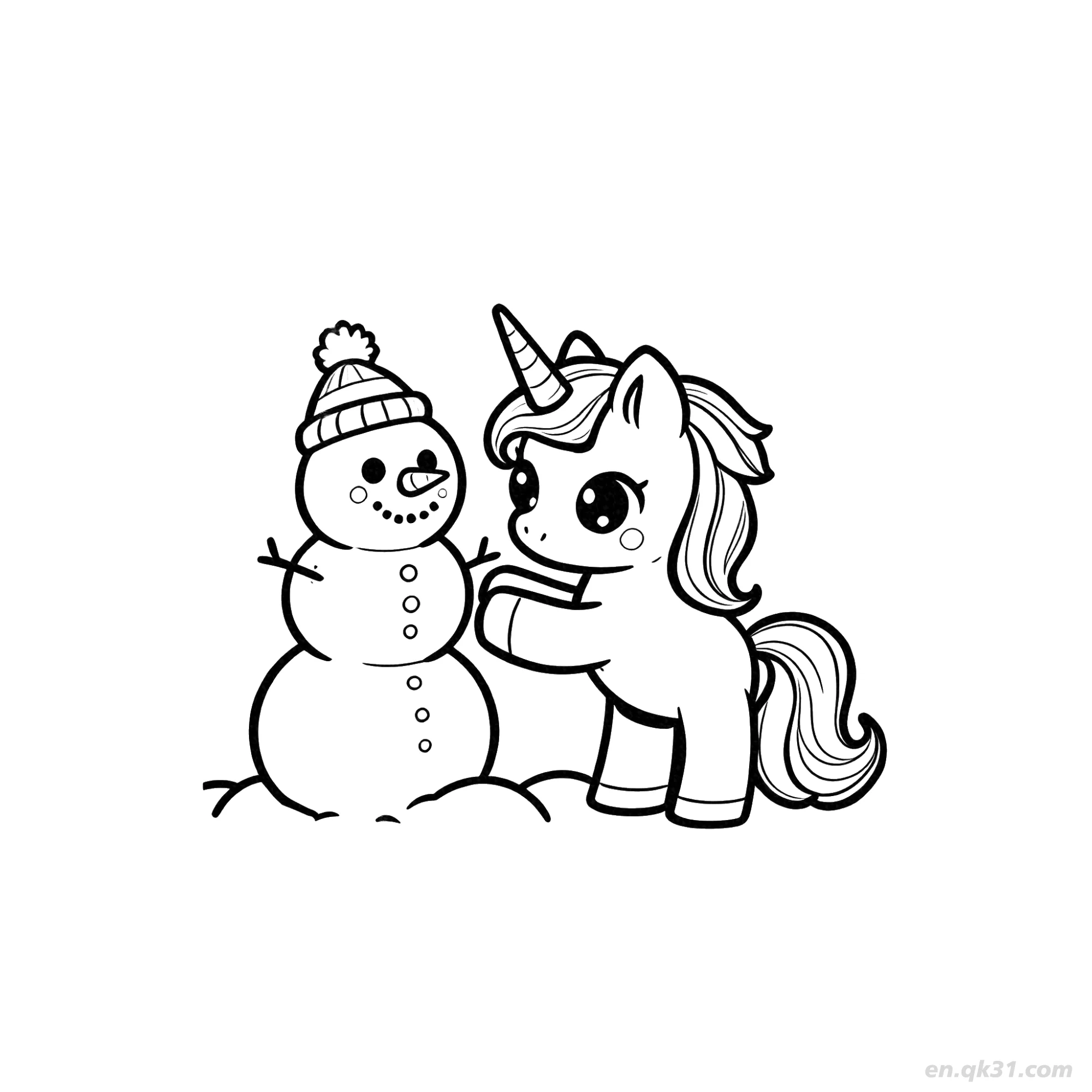 免费 堆雪人独角兽涂色页 简笔画涂色页