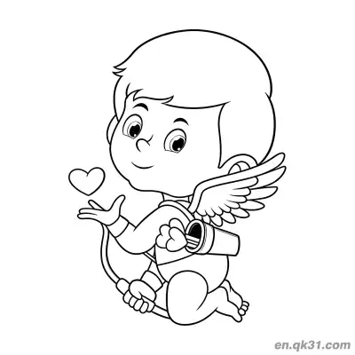 丘比特男孩情人节涂色页 – 免费可打印简笔画涂色画