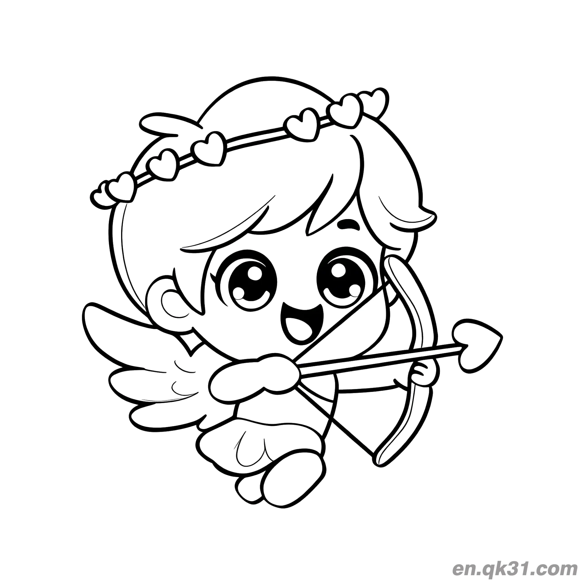 免费 经典飞翔丘比特情人节涂色页 简笔画涂色页