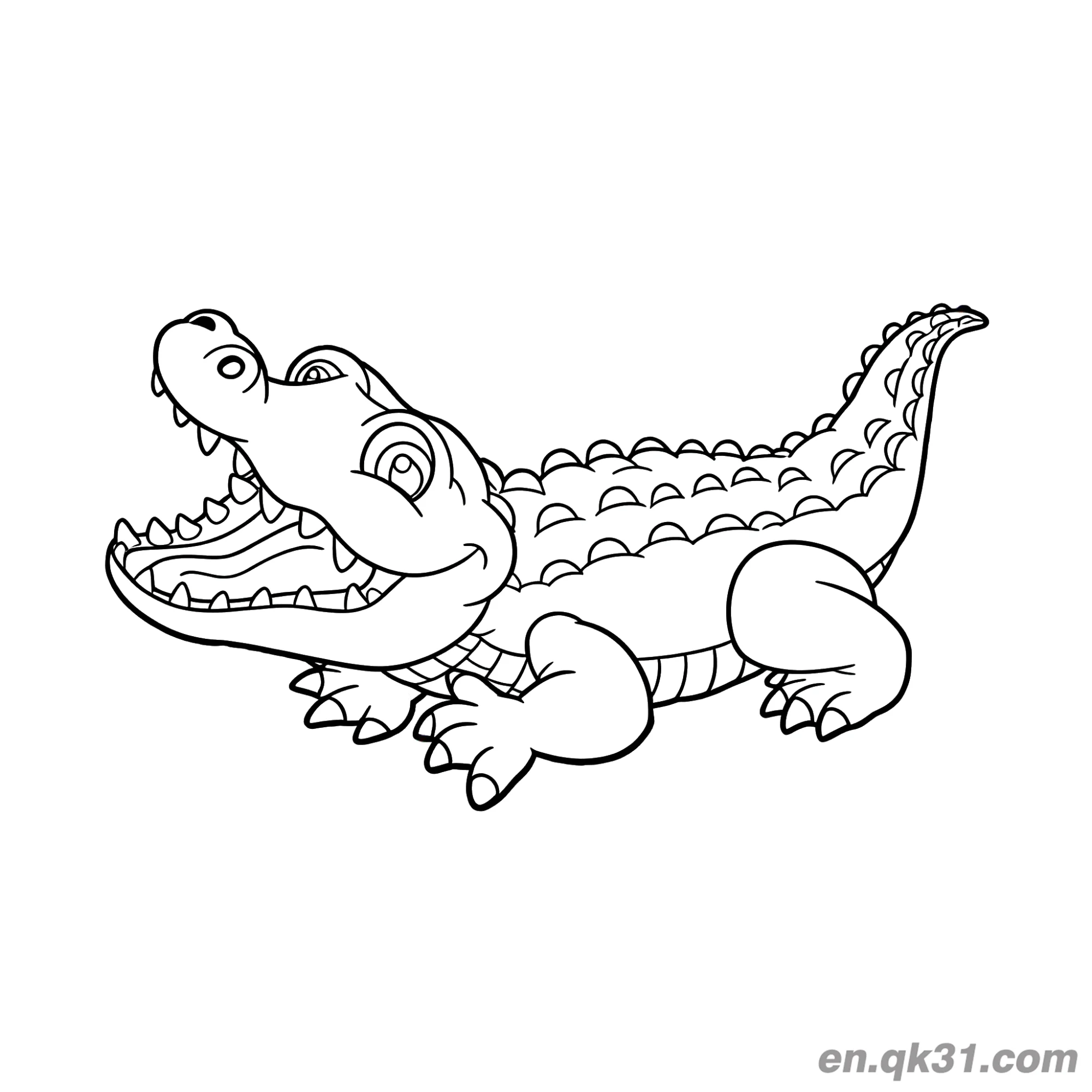 免费 逼真带详细鳞片的鳄鱼简笔画涂色页 简笔画涂色页