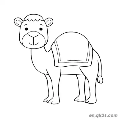 极简Q版带鞍毯的单峰骆驼简笔画涂色页 – 免费可打印简笔画涂色画
