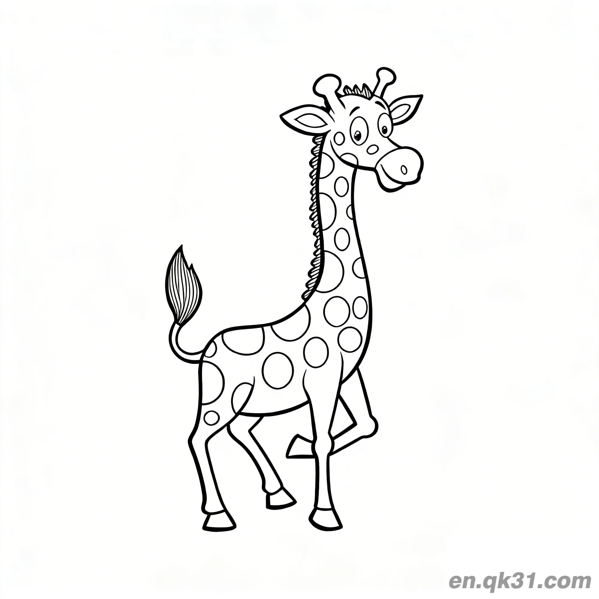 免费 卡通长颈鹿向前迈步简笔画涂色页 简笔画涂色页